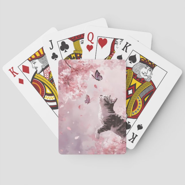 Katt och fjärilar bland körsbärsblom (7) casinokort (Baksidan)