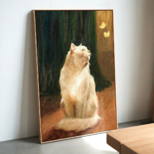 Katt och fjärilar – Elegant vintage väggkonst