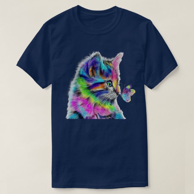Katt- och fjärilgrafik färg-kattlover kattkatt t shirt (Design framsida)