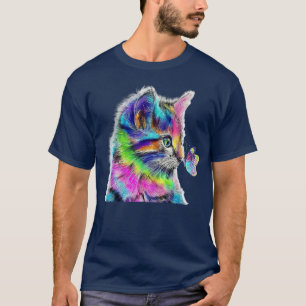 Katt- och fjärilgrafik färg-kattlover kattkatt t shirt