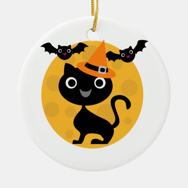 Katt och Fladdermöss Halloween T-shirts och presen Julgransprydnad Keramik (Framsidan)