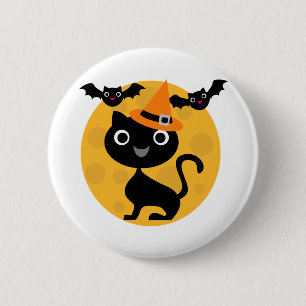 Katt och Fladdermöss Halloween T-shirts och presen Knapp
