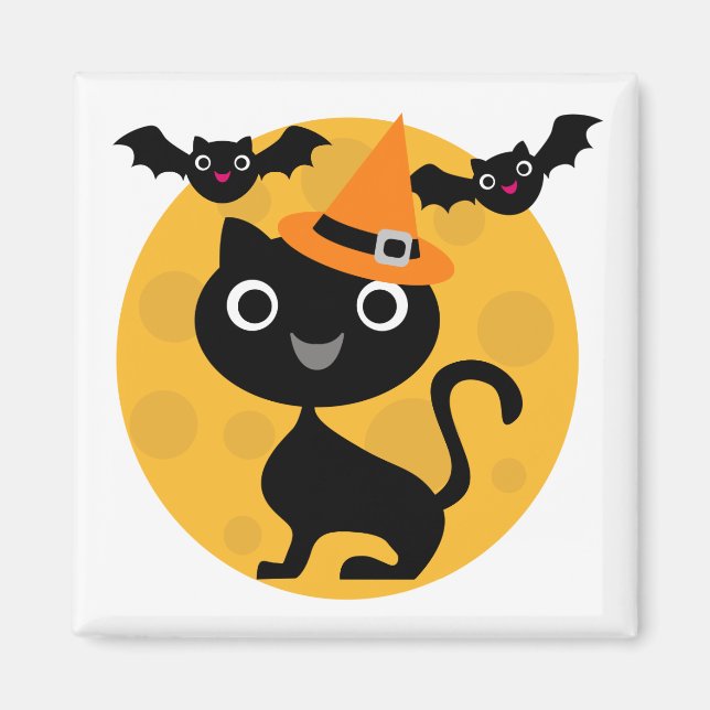 Katt och Fladdermöss Halloween T-shirts och presen Magnet (Framsidan)
