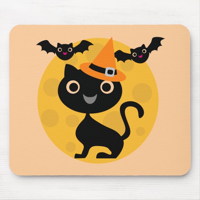 Katt och Fladdermöss Halloween T-shirts och presen Musmatta (Framsidan)