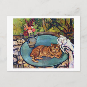 Katt och Flower vas, Suzanne Valadon Vykort