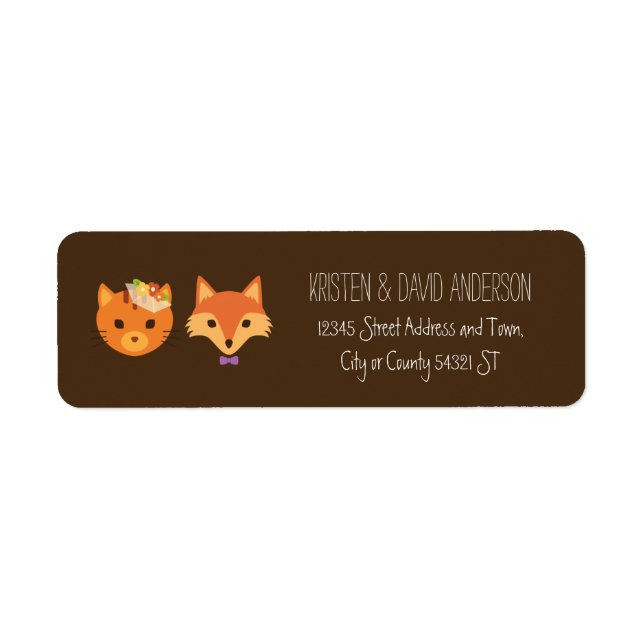 Katt och fox par Bröllop Returadress Etikett (Framsidan)