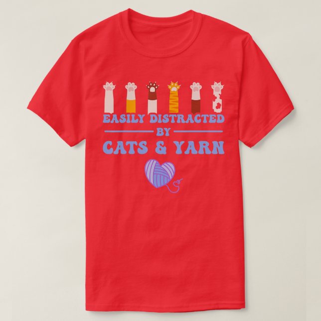 Katt och garn Funny Knitting T Shirt (Design framsida)