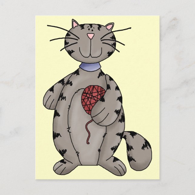 Katt och garn vykort (Framsida)
