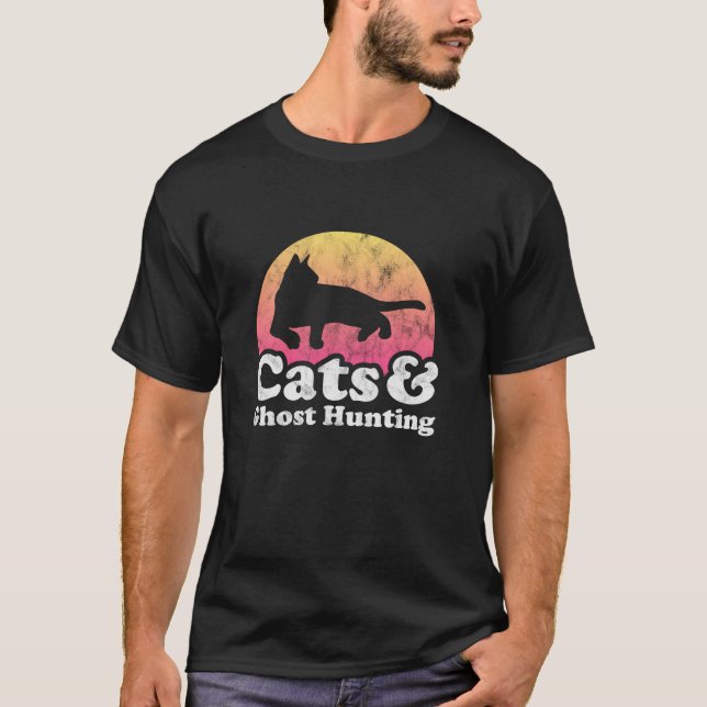 Katt och Ghost Hunting Manar eller Women Cat and G T Shirt (Framsida)