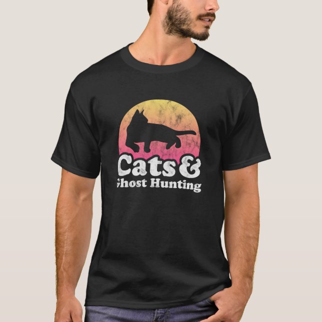 Katt och Ghost Hunting Manar eller Women Cat and G T Shirt (Framsida)