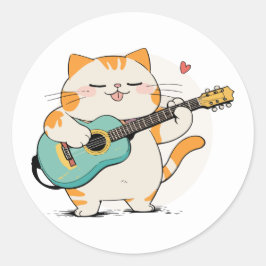 Katt och gitarr runt klistermärke