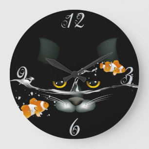 Katt- och Goldfish Wall Clock Stor Klocka