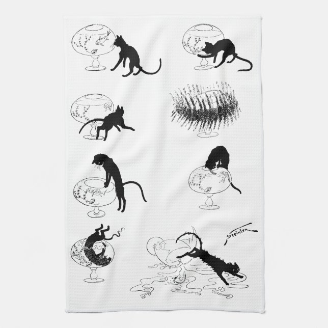 Katt och guldfisk, Alexandre Steinlen Kökshandduk (Vertikal)
