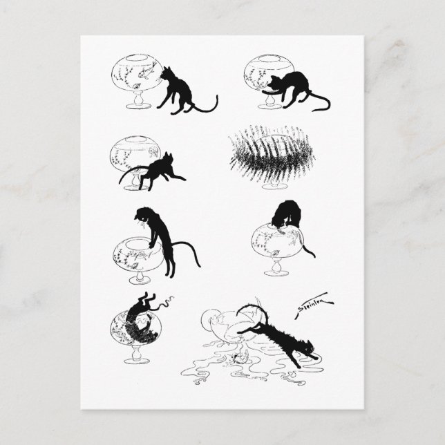 Katt och guldfisk, Alexandre Steinlen Vykort (Framsida)