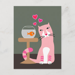 Katt och guldfisk Valentine Helg Vykort