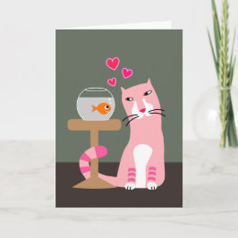 Katt och guldfisk Valentine Helgkort