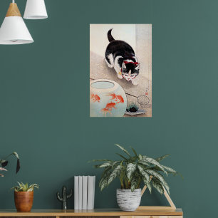 Katt och guldfiskskål konstverk, poster