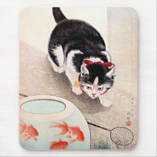 Katt och guldfiskskål, musmatta