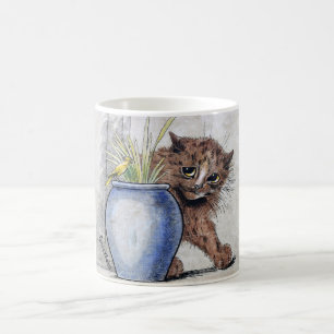 Katt och Gult Small Bird, Louis Wain Kaffemugg