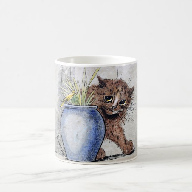 Katt och Gult Small Bird, Louis Wain Kaffemugg (Center)