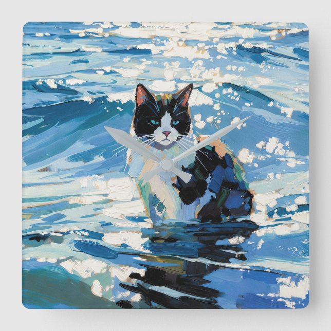 Katt Och Havet (#1) Fyrkantig Klocka (Framsida)