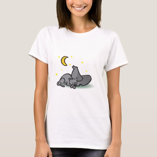 Katt- och häxahattHalloween design T Shirt (Framsida)
