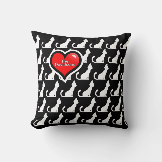 Katt och Heart Dekorativ kudde (Framsida)
