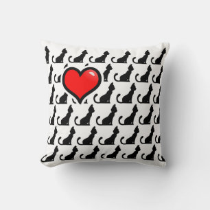 Katt och Heart White Dekorativ kudde