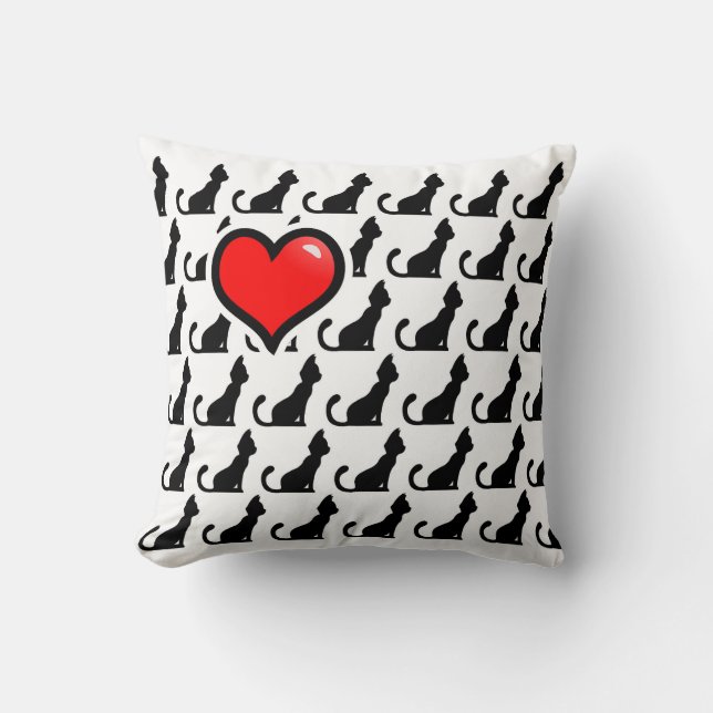 Katt och Heart White Dekorativ kudde (Framsida)