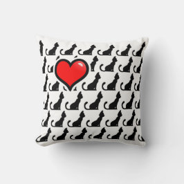 Katt och Heart White Dekorativ kudde