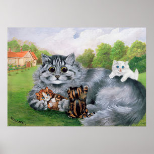 Katt och hennes kittens, Louis Wain Poster