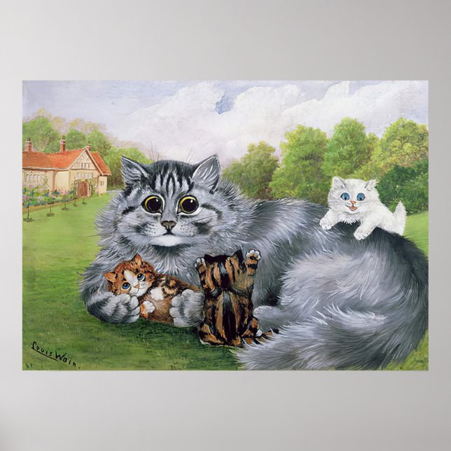 Katt och hennes kittens, Louis Wain Poster (Framsidan)