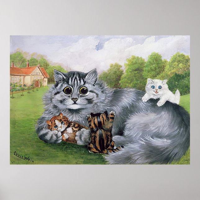 Katt och hennes kittens, Louis Wain Poster (Framsidan)