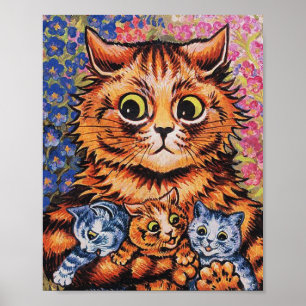 Katt och hennes kittens Louis Wain Poster
