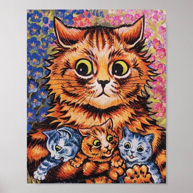 Katt och hennes kittens Louis Wain Poster (Framsidan)