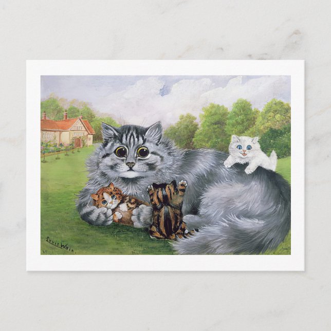 Katt och hennes kittens, Louis Wain Vykort (Framsida)