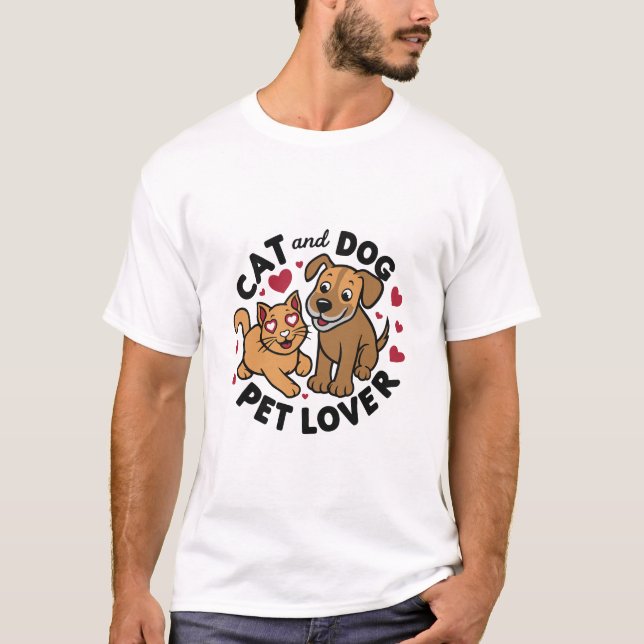 Katt och Hund - Adsible Djurälskare T-Shirt (Framsida)