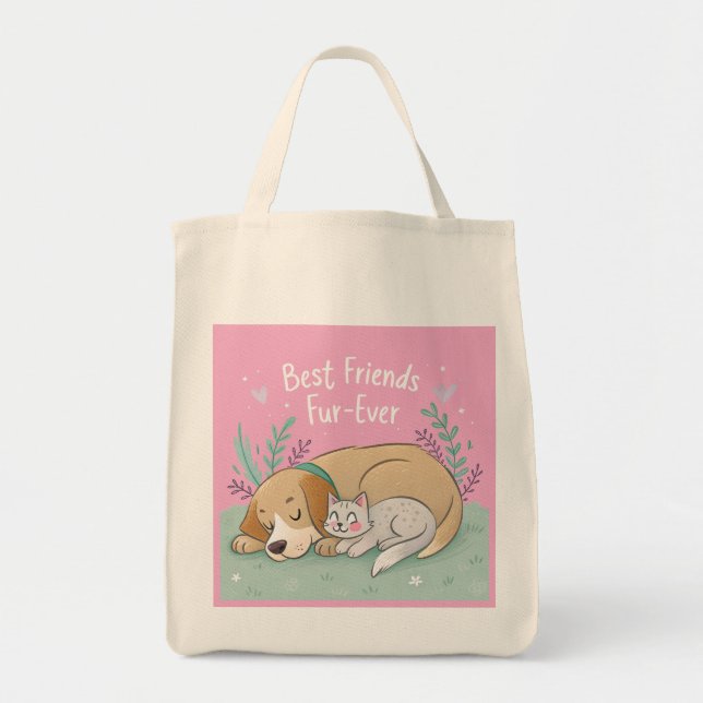 Katt och hund bästa vänner för alltid tygkasse (Framsidan)