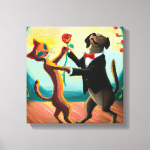 Katt och Hund Dancing Tango in Dance Klubb, AI Art Canvastryck