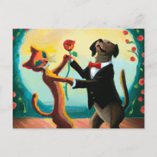 Katt och Hund Dancing Tango in Dance Klubb, AI Art Vykort