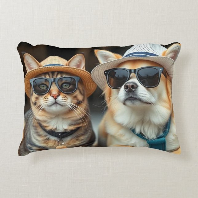 Katt och Hund design Pillow Prydnadskudde (Framsidan)