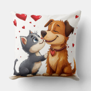 Katt och hund förälskade kudde