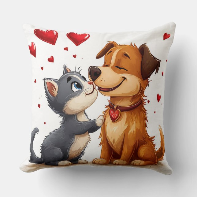 Katt och hund förälskade kudde (Framsida)