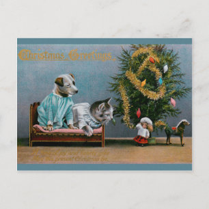 Katt och hund från CHRISTMAS Vykort