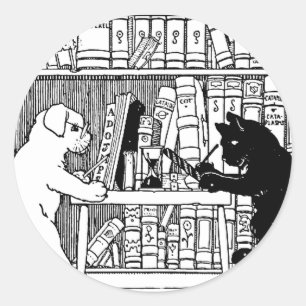 Katt och Hund i Bibliotek Runt Klistermärke