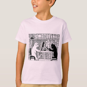 Katt och Hund i Bibliotek Tee Shirt