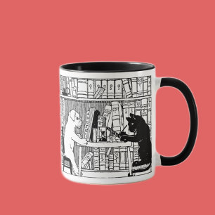 Katt och hund i biblioteket mugg