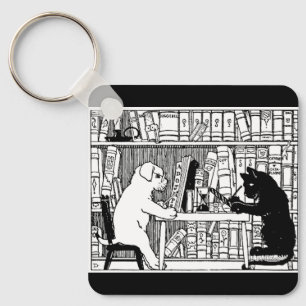 Katt och hund i biblioteket nyckelring