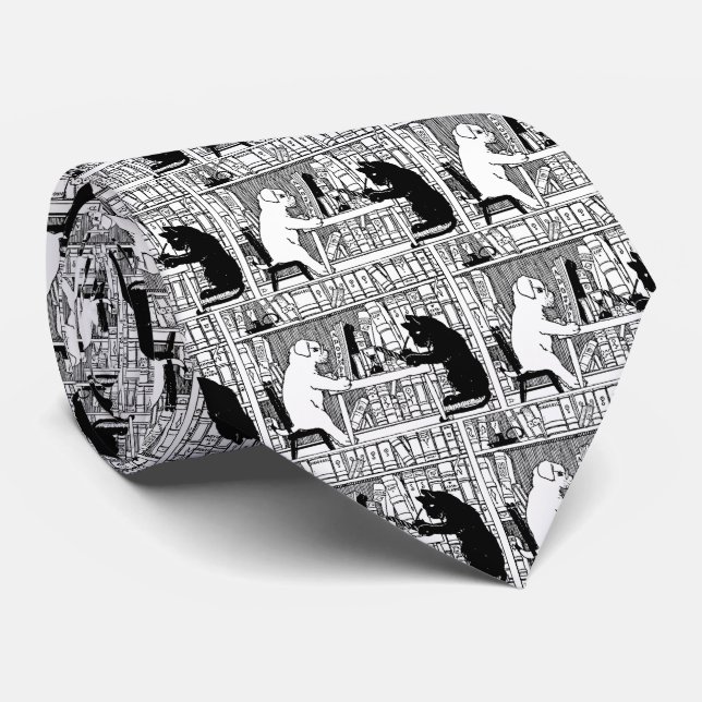 Katt och hund i biblioteket slips (Rullad)