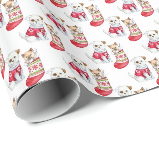 Katt och Hund i julklapp Presentpapper (Rullad Hörn)